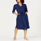 Alfani Women's 3/4 Sleeve Belted Shirtdress Blue Size 14 Petite