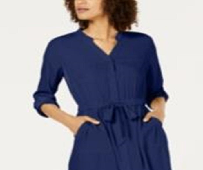 Alfani Women's 3/4 Sleeve Belted Shirtdress Blue Size 14 Petite