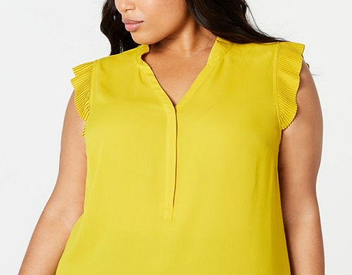 Alfani Women's Plus Pleat Detail Blouse Yellow Size 0X