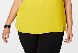 Alfani Women's Plus Pleat Detail Blouse Yellow Size 0X