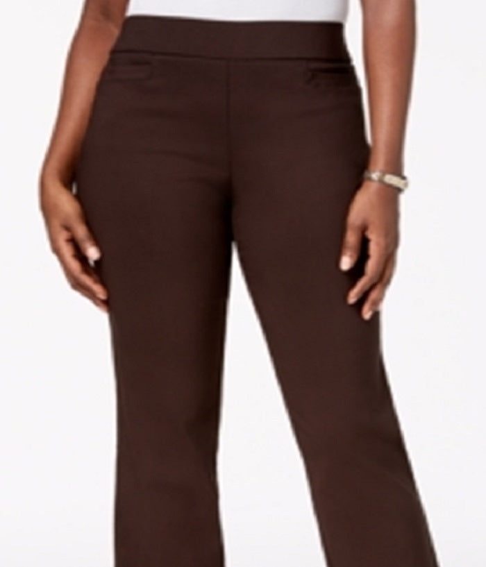 JM Collection Women's Pull on Tummy Control Straight Leg Pants Brown Size Medium