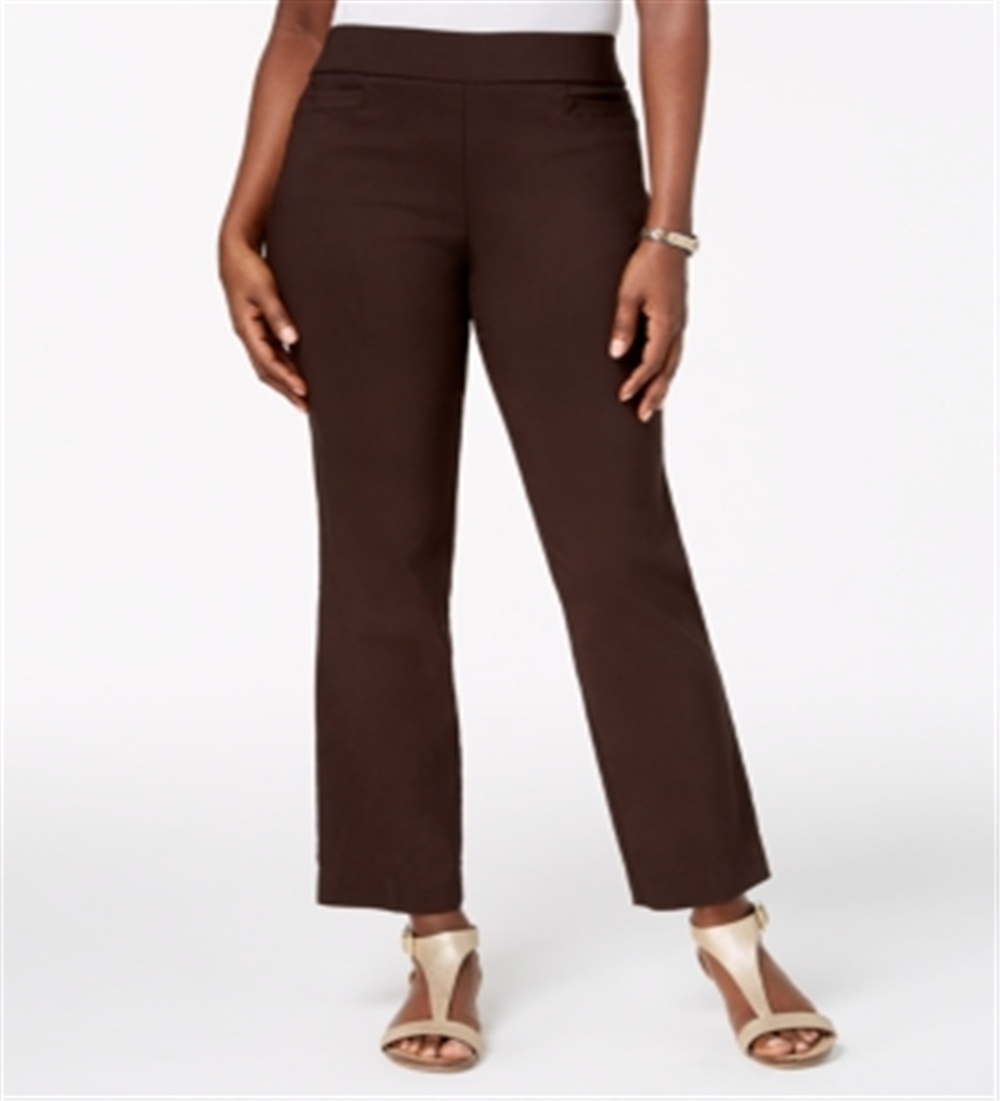 JM Collection Women's Pull on Tummy Control Straight Leg Pants Brown Size Medium