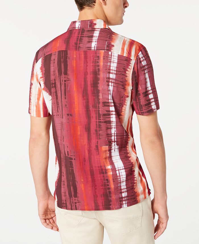 INC International Concepts Men's Regular Fit Tie Dyed Stripe Camp Shirt Pink Size XXX-Large