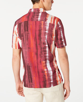 INC International Concepts Men's Regular Fit Tie Dyed Stripe Camp Shirt Pink Size XXX-Large