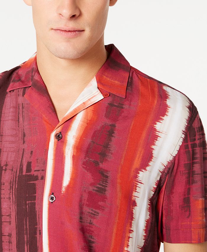 INC International Concepts Men's Regular Fit Tie Dyed Stripe Camp Shirt Pink Size XXX-Large