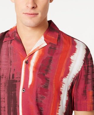 INC International Concepts Men's Regular Fit Tie Dyed Stripe Camp Shirt Pink Size XXX-Large