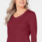 Karen Scott Women's Cotton V Neck Button Trim Top Red Size Small