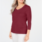 Karen Scott Women's Cotton V Neck Button Trim Top Red Size Small