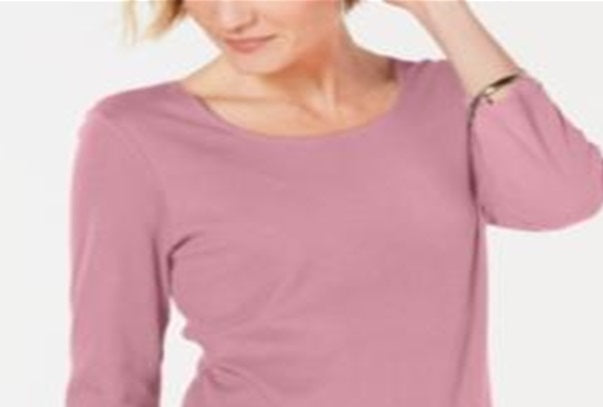 Karen Scott Women's Cotton 3/4 Sleeve Top Pink Size XX-Large