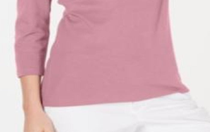 Karen Scott Women's Cotton 3/4 Sleeve Top Pink Size XX-Large