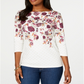 Karen Scott Women's Floral Print Beaded Top White Size S