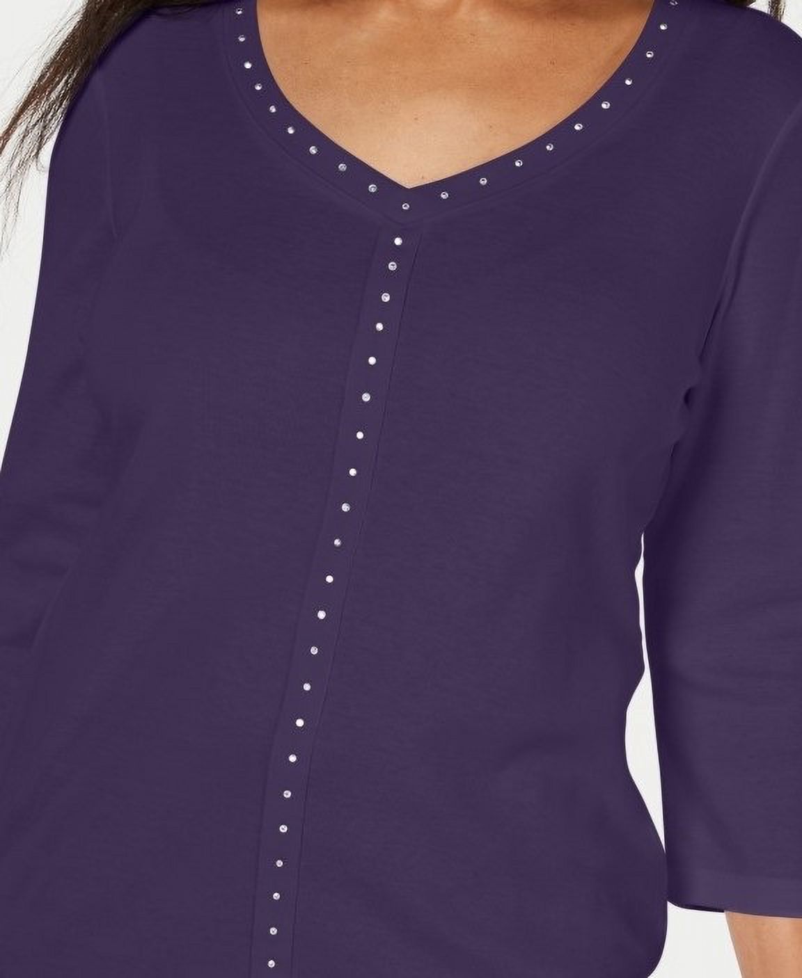 Karen Scott Women's Purple V Neck Studded Top