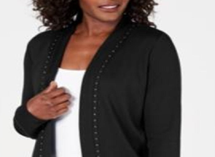 Karen Scott Women's Cotton Studded Open Front Cardigan Black Size Large