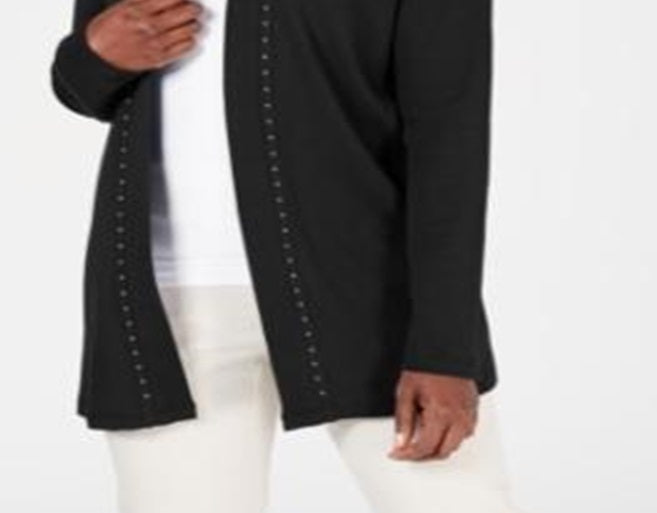 Karen Scott Women's Cotton Studded Open Front Cardigan Black Size Large