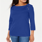 Karen Scott Women's Cotton Shawl Collar Button Top Blue Size Large