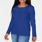 Karen Scott Women's Satin Trim Scoop Neck Top Blue Size Small