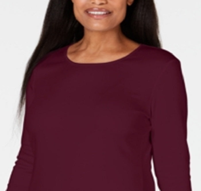 Karen Scott Women's Satin Trim Scoop Neck Top Red Size X-Large