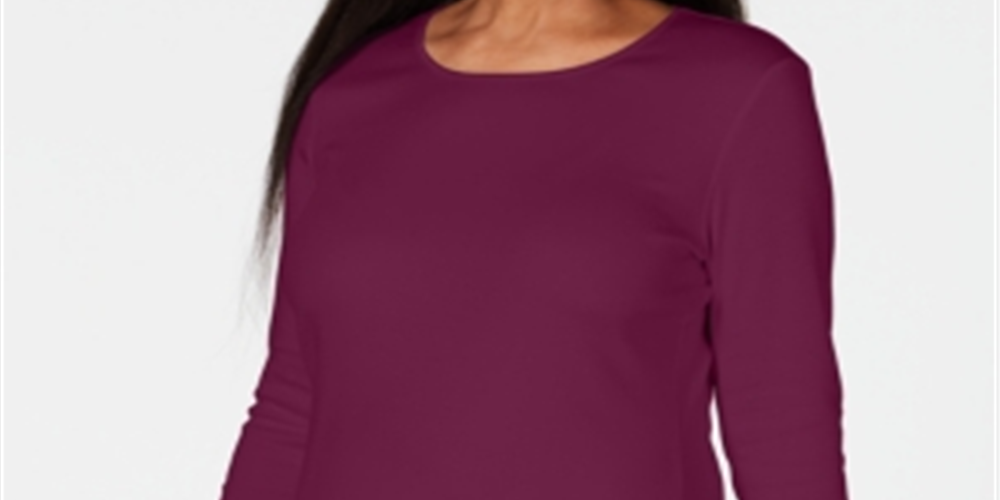 Karen Scott Women's Satin Trim Scoop Neck Top Purple Size XS