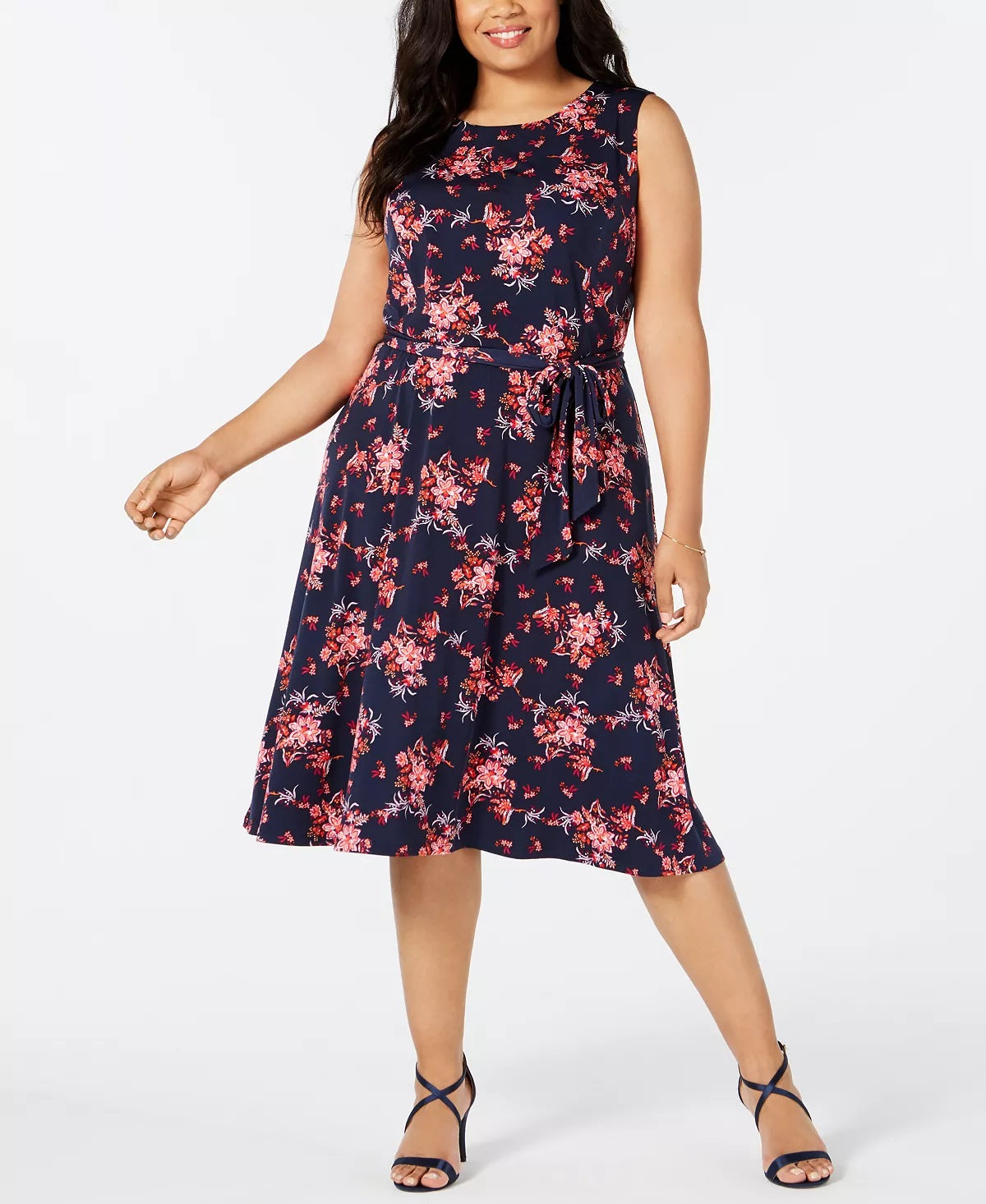 Charter Club Women's Printed Midi Dress Blue Size Medium