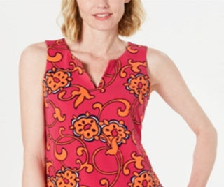 Charter Club Women's Printed Sleeveless Top Pink Size X-Small