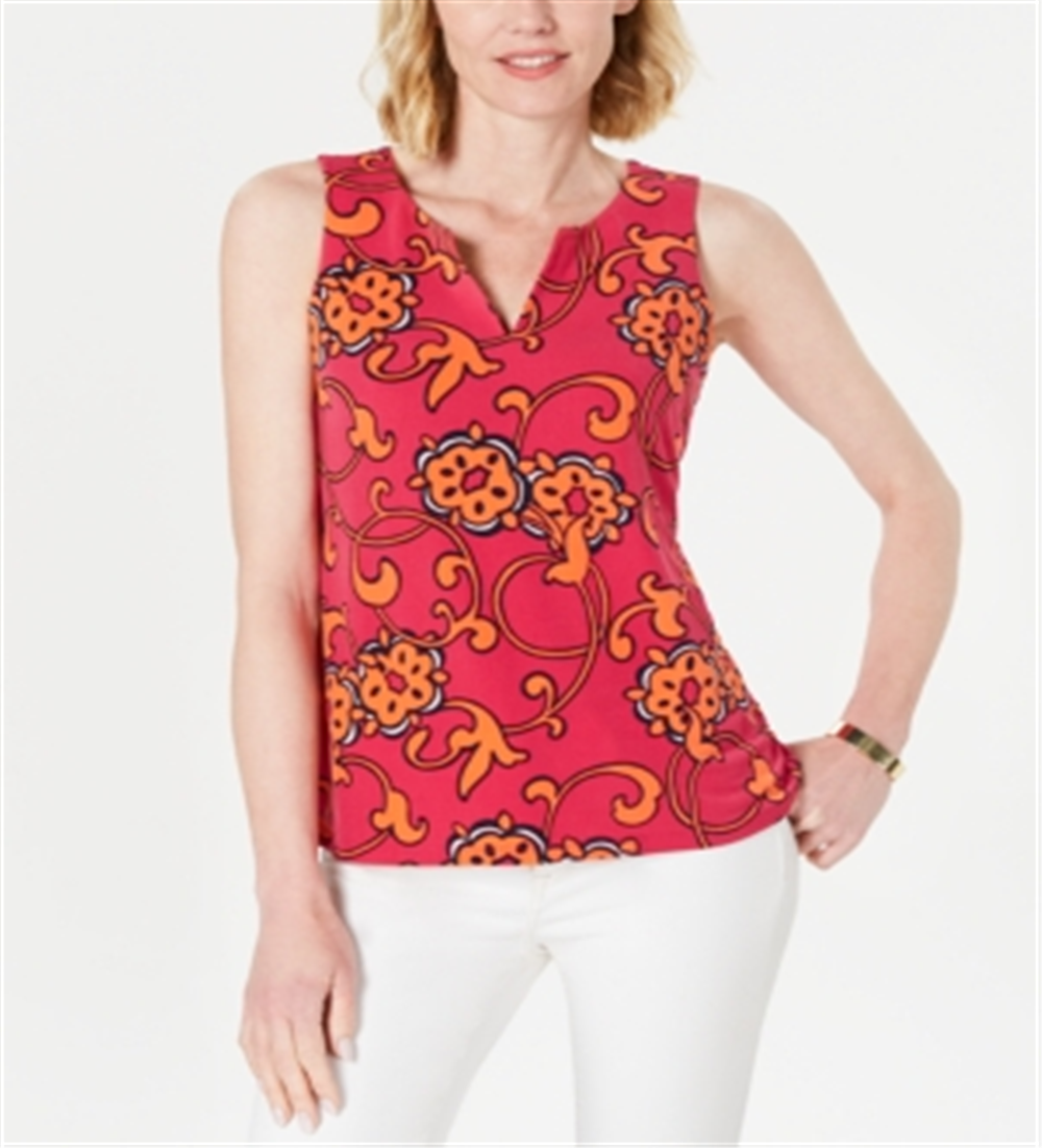 Charter Club Women's Printed Sleeveless Top Pink Size X-Small