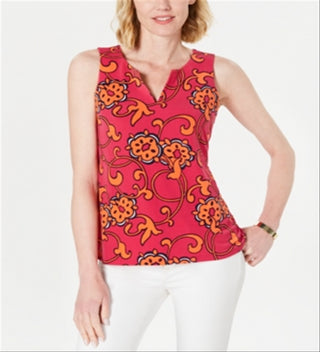 Charter Club Women's Printed Sleeveless Top Pink Size X-Small