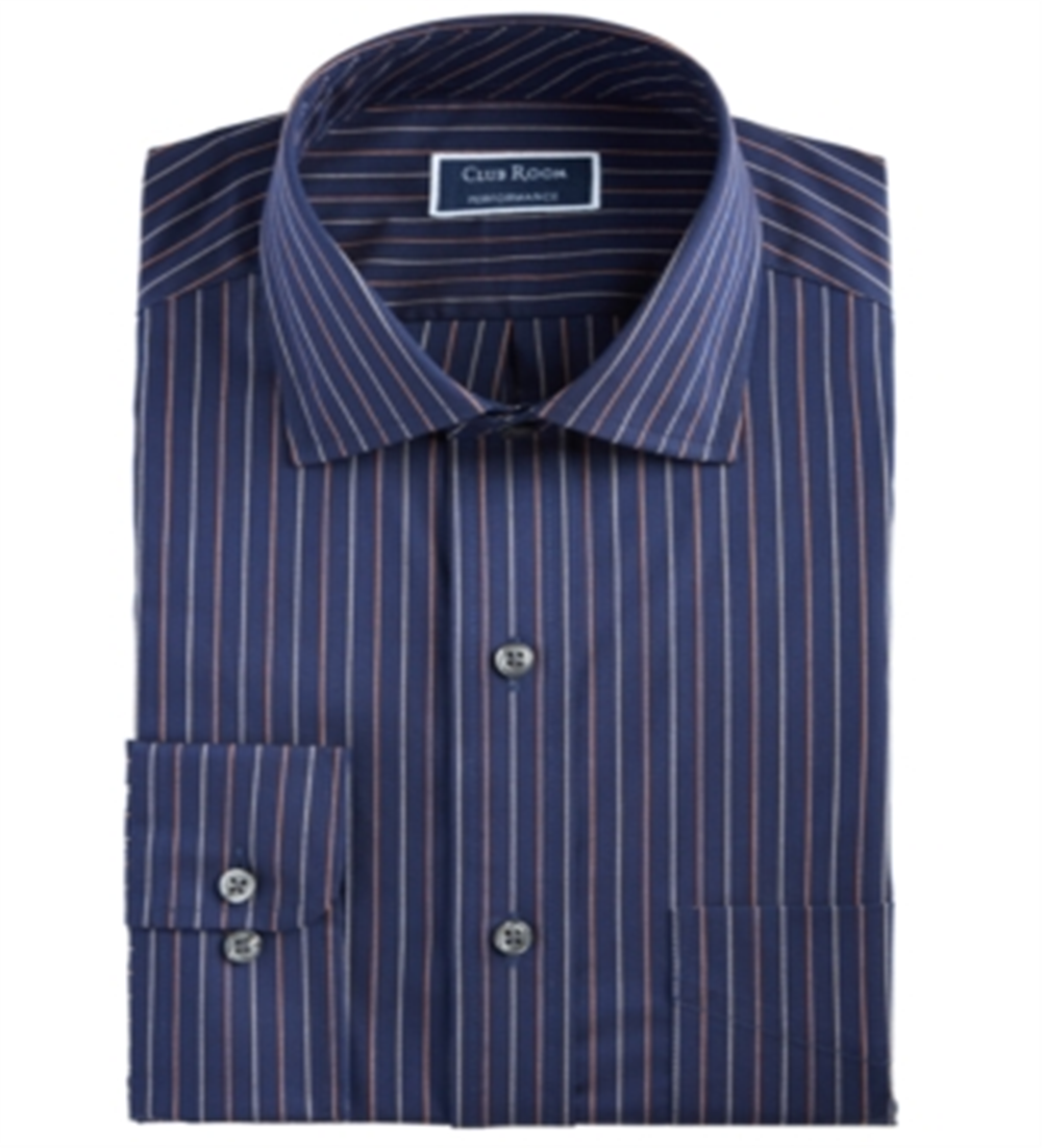 Club Room Men's Rust Pinstriped Regular Fit Dress Shirt Blue Size 16.5X32X33