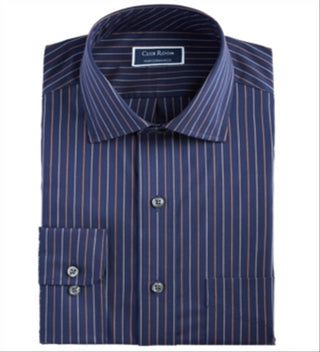 Club Room Men's Rust Pinstriped Regular Fit Dress Shirt Blue Size 16.5X32X33