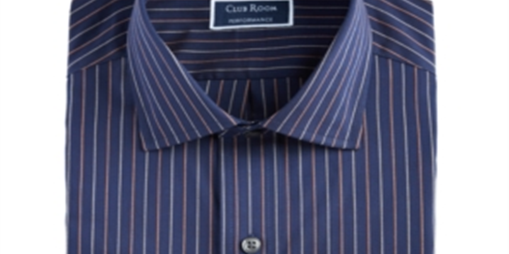 Club Room Men's Rust Pinstriped Regular Fit Dress Shirt Blue Size 16.5X32X33