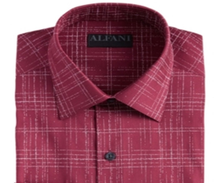 Alfani Men's Slim Fit Performance Stretch Modern Slub Print Dress Shirt Red Size M