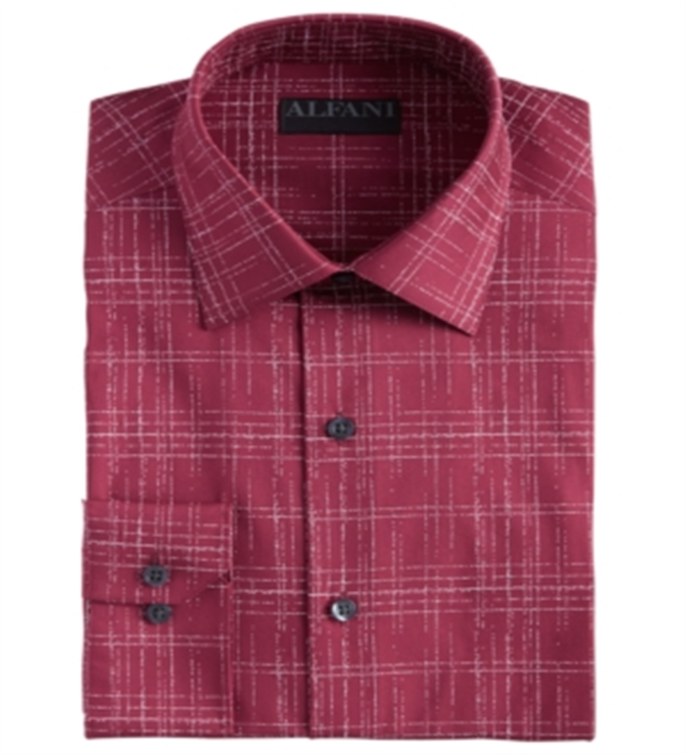 Alfani Men's Slim Fit Performance Stretch Modern Slub Print Dress Shirt Red Size M