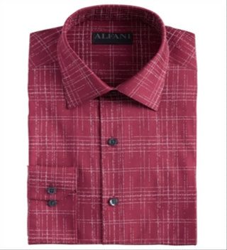 Alfani Men's Slim Fit Performance Stretch Modern Slub Print Dress Shirt Red Size M