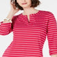Charter Club Women's Cotton Striped Roll Tab Top Pink Size X-Large