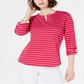 Charter Club Women's Cotton Striped Roll Tab Top Pink Size X-Large