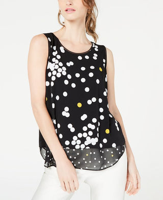 Alfani Women's Printed Woven Hem Sleeveless Top Black Size Petite