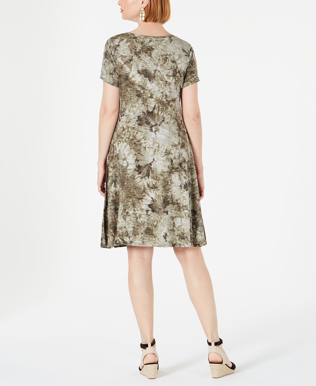 Style & Co Women's Graphic Tie Dyed Dress Green Size X-Small
