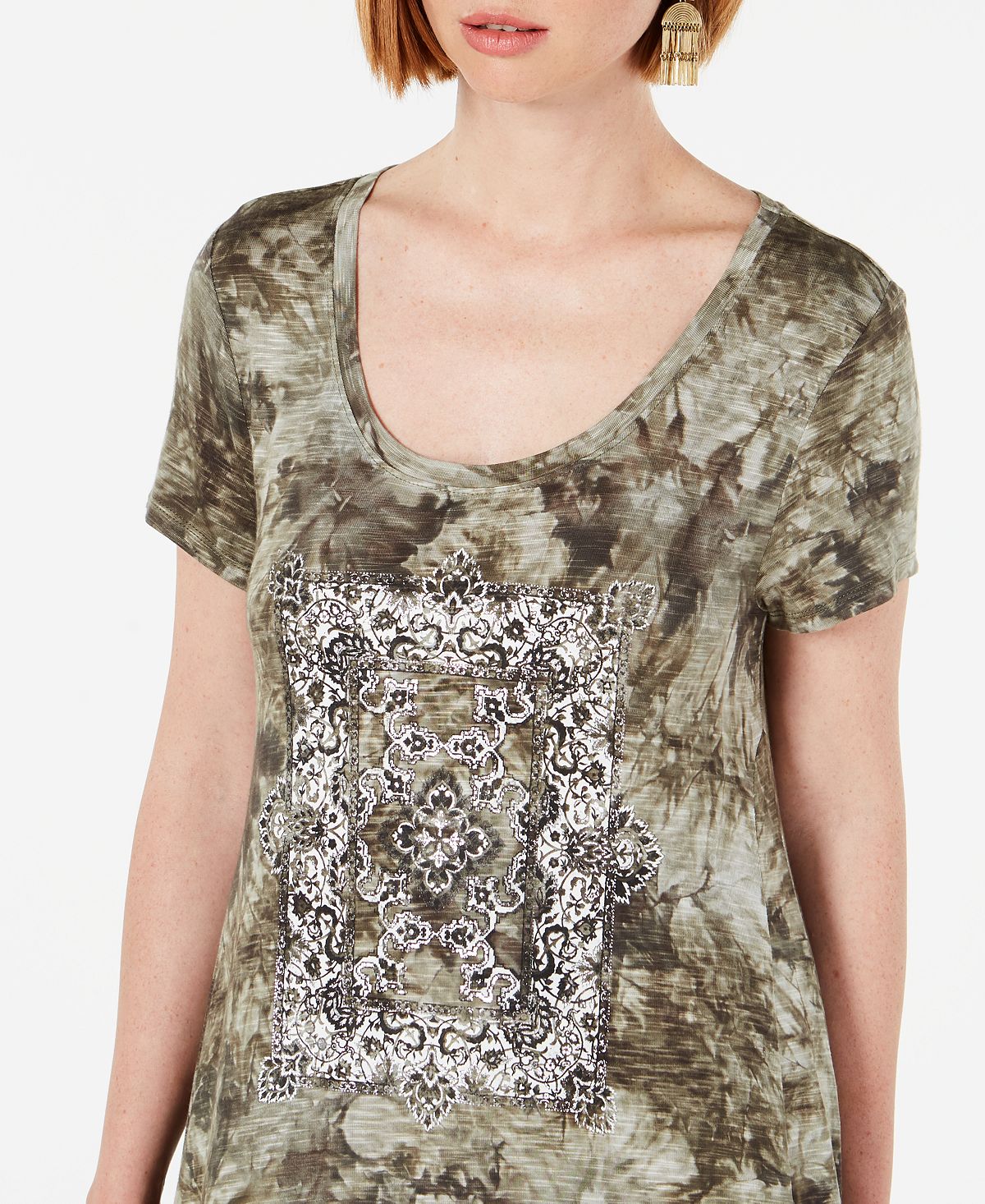 Style & Co Women's Graphic Tie Dyed Dress Green Size X-Small