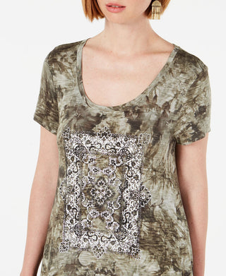 Style & Co Women's Graphic Tie Dyed Dress Green Size X-Small