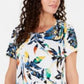 JM Collection Women's Printed Scoop Neck Top White Size Small