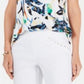 JM Collection Women's Printed Scoop Neck Top White Size Small