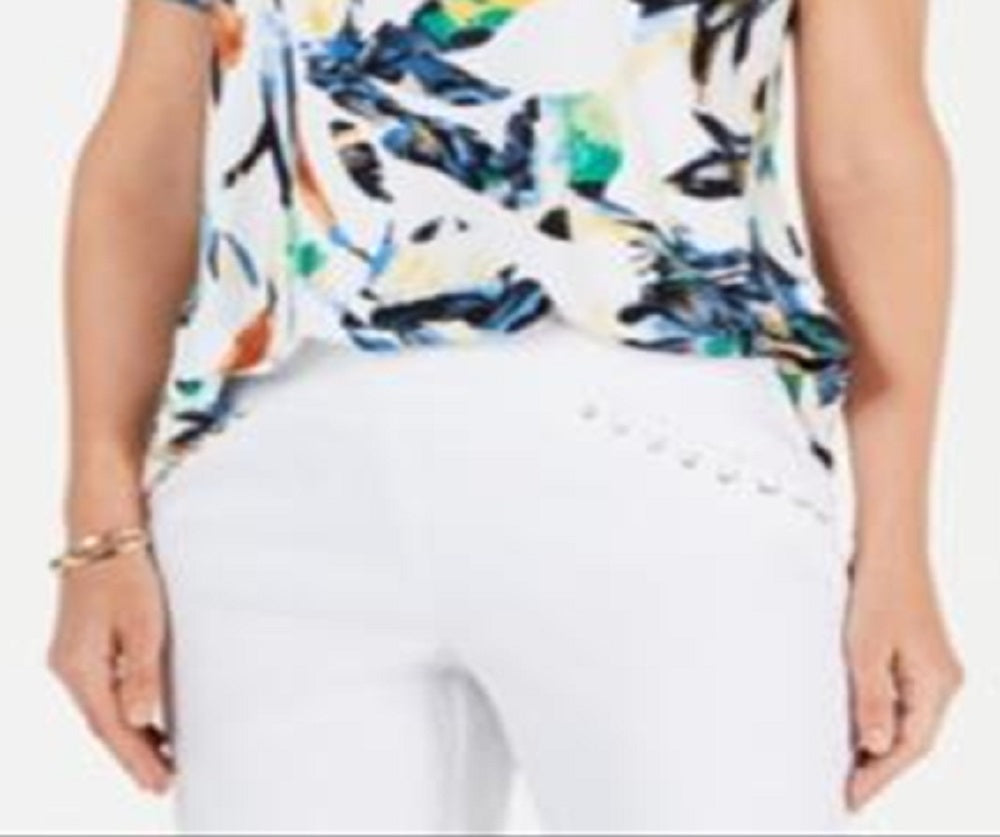 JM Collection Women's Printed Scoop Neck Top White Size Medium