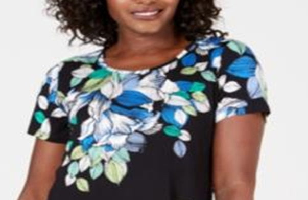 JM Collection Women's Printed Scoop Neck Top Black Size X-Large