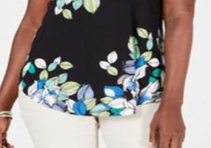 JM Collection Women's Printed Scoop Neck Top Black Size X-Large