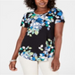 JM Collection Women's Printed Scoop Neck Top Black Size X-Large