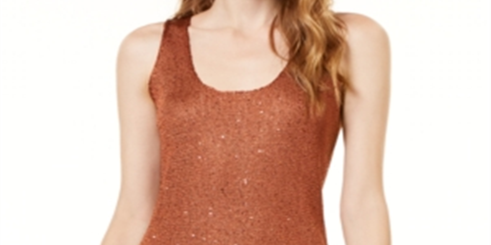 INC International Concepts Women's Sequined Sweater Tank Top Beige- Size PP