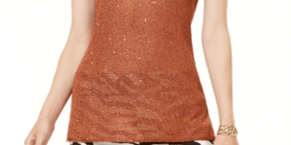 INC International Concepts Women's Sequined Sweater Tank Top Beige- Size PP