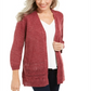 Karen Scott Women's Pointelle Marled Cardigan Red Size XL