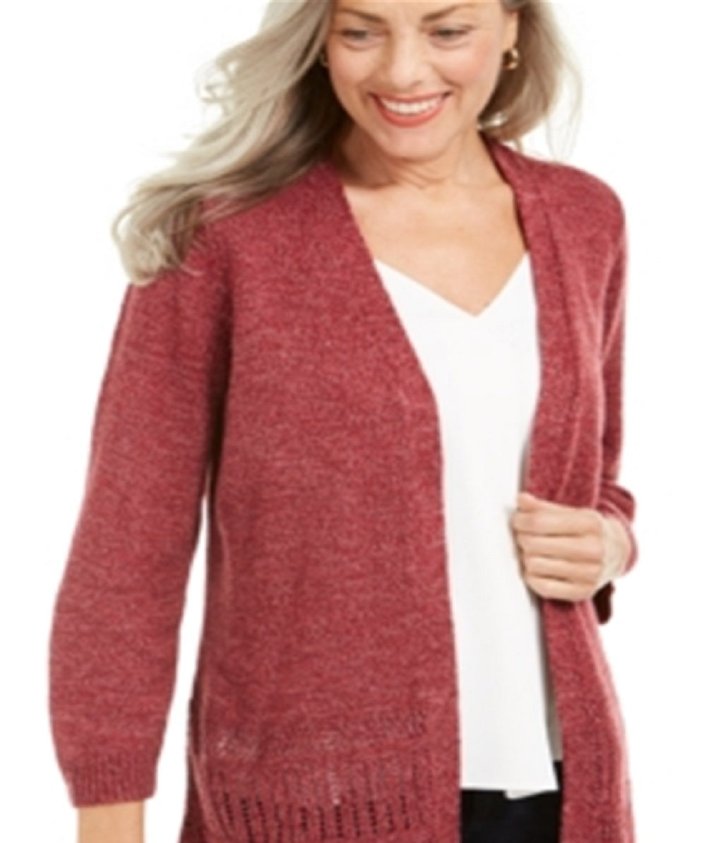 Karen Scott Women's Pointelle Marled Cardigan Red Size XX-Large