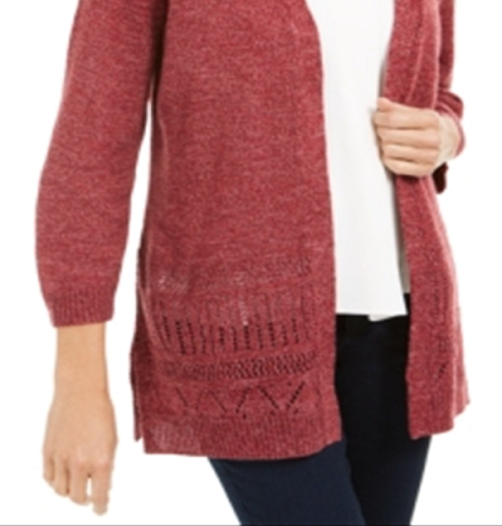 Karen Scott Women's Pointelle Marled Cardigan Red Size XX-Large