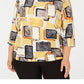 JM Collection Women's 3/4 Sleeve Printed Jacquard Top Yellow Size Medium